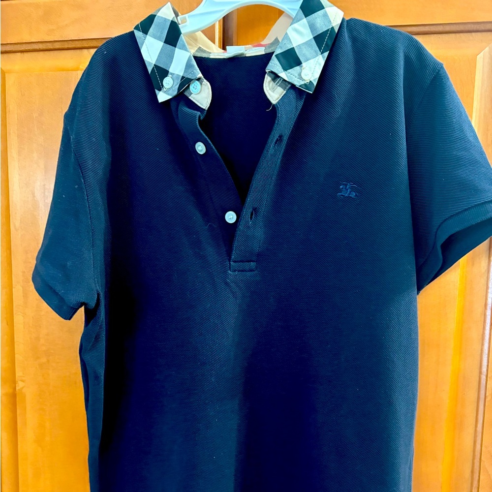 Blueberry London Boys Checked Collar Polo shirt 12y, Navy Blue.